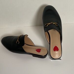 ARQA Black Leather Slip-On Mules with Gold Hardware